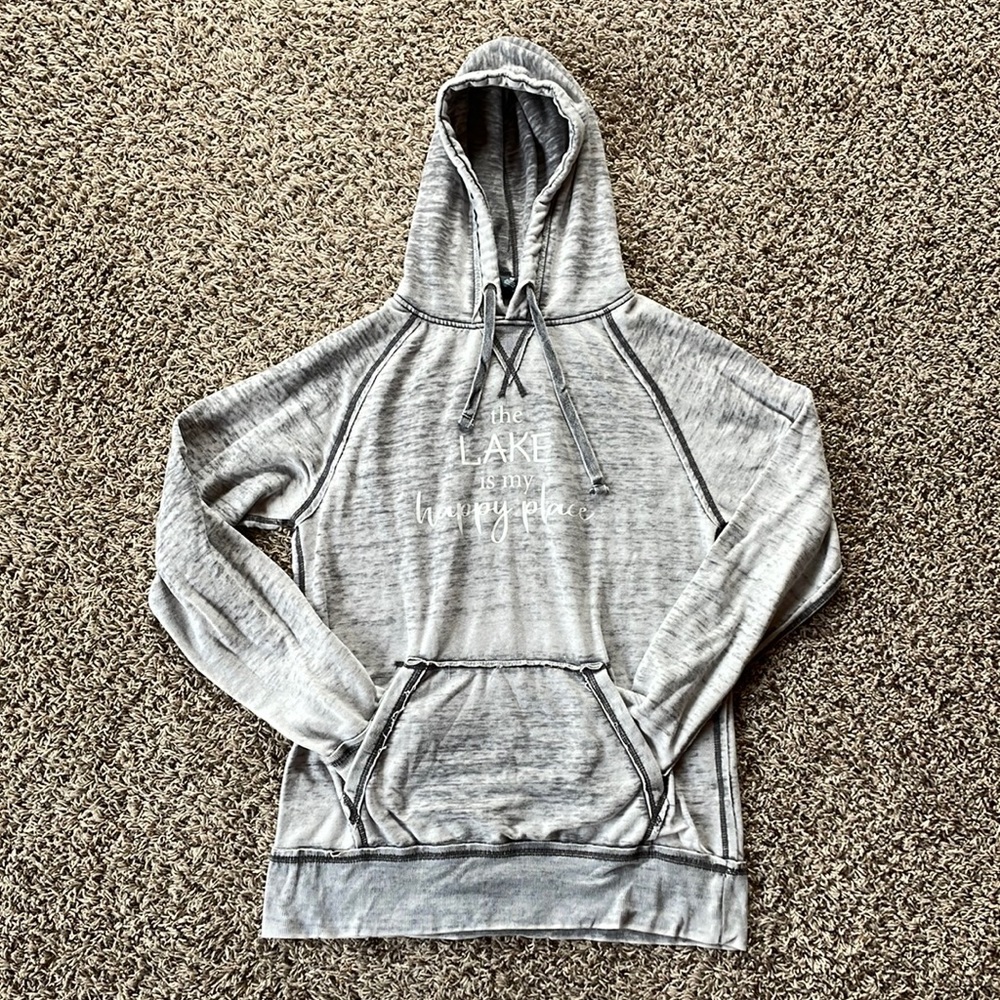Women’s J.America “the lake is my happy place” Hoodie, Size M